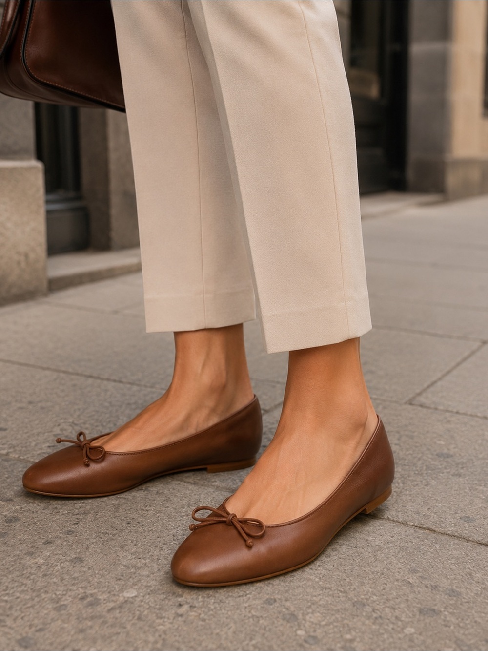 QUINCE Women's Brown Italian Leather Bow Ballet Flats 9.5 - Picture 2 of 8